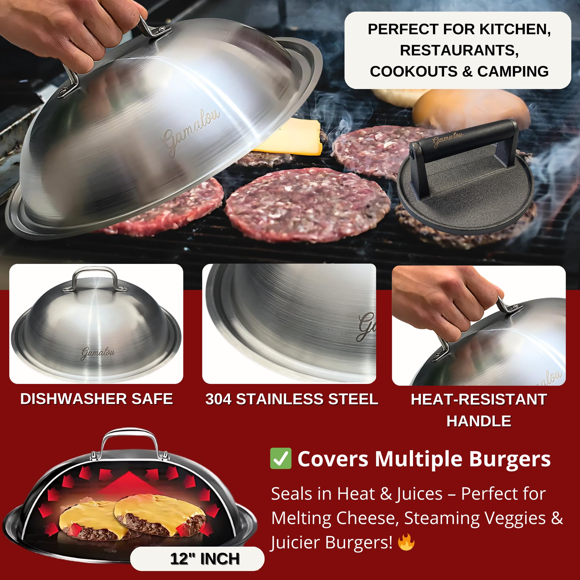 Gamalou 4.3 inch stainless spatula with ergonomic handle for high heat flips.