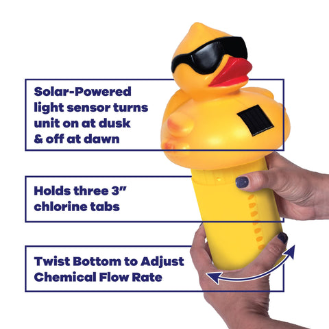 GAME Derby Duck adjustable ring controls chlorine output for different pool sizes.