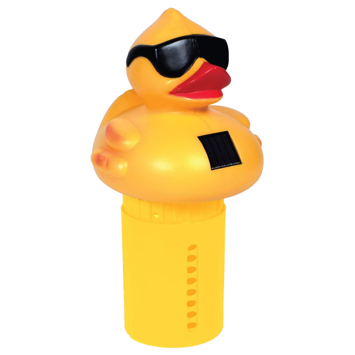 GAME Derby Duck solar chlorinator with panel provides floating pool light and chlorine delivery.