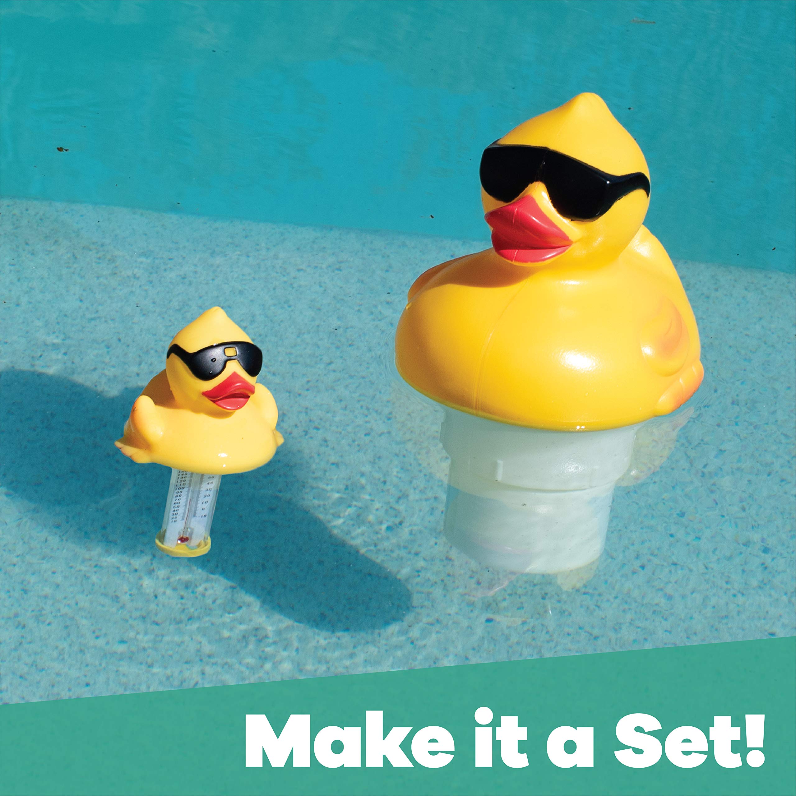 Derby Duck in-use illustration highlighting easy, low-maintenance pool sanitation.