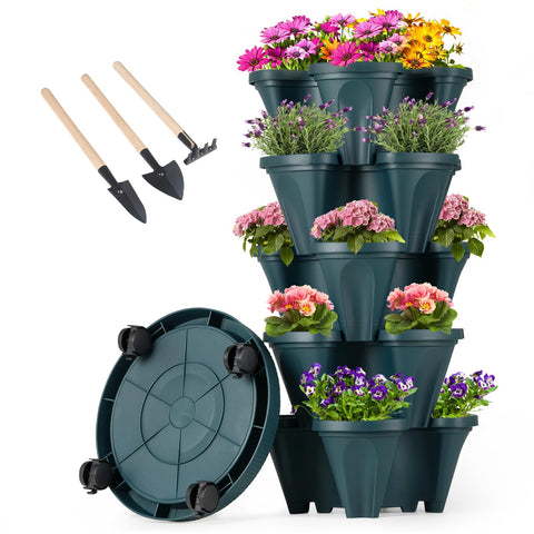 GameXcel Vertical Planter Tower assembly shows compact 5-tier stacking for balcony gardens.