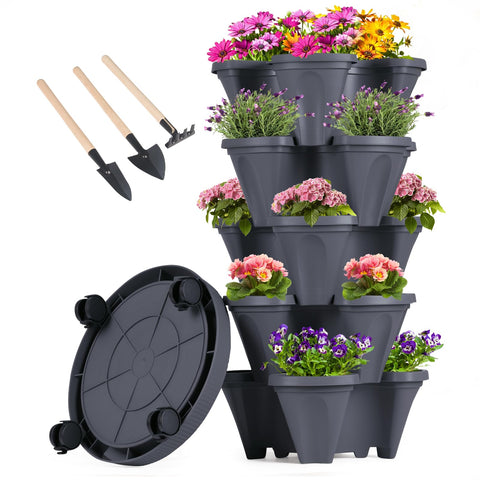 GameXcel vertical planter tower with five tiers and wheels for easy mobility.