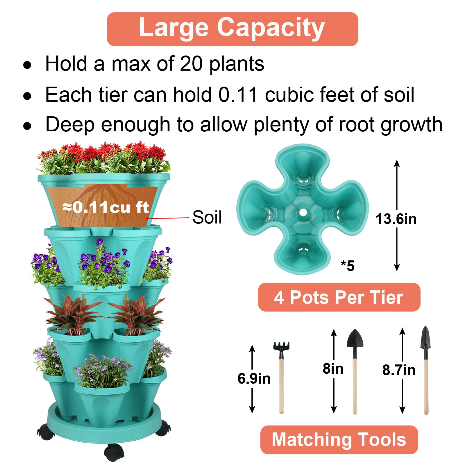 GameXcel vertical planter tower bottom drainage holes prevent overwatering and promote airflow