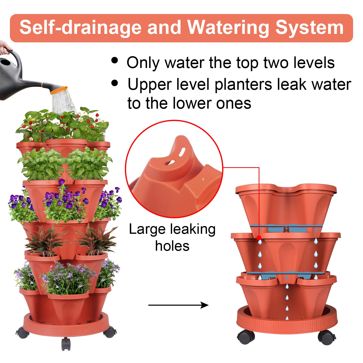 GameXcel Vertical Planter Tower bottom drainage supports proper moisture management.