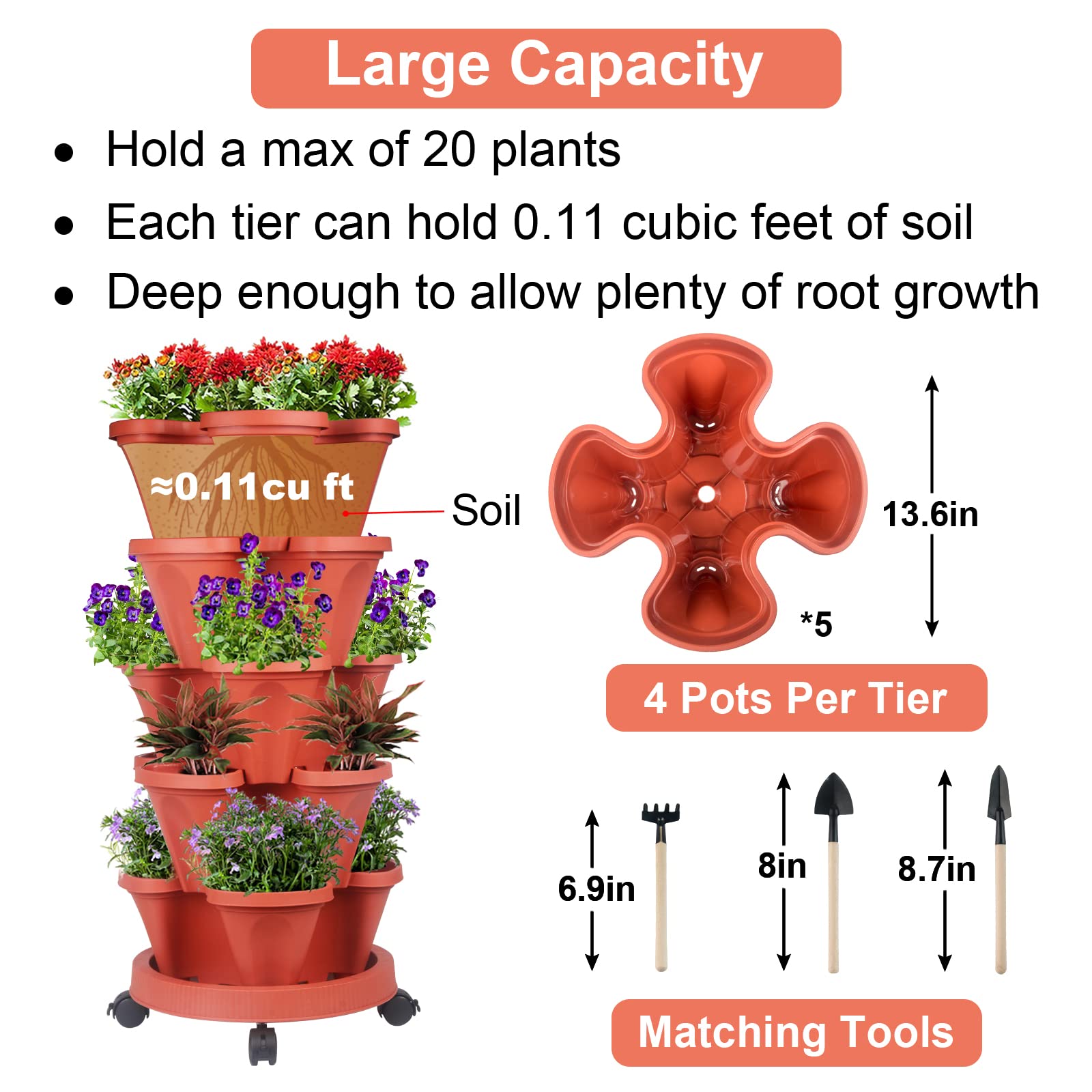 GameXcel Vertical Planter Tower soil boards prevent overwatering and root rot.