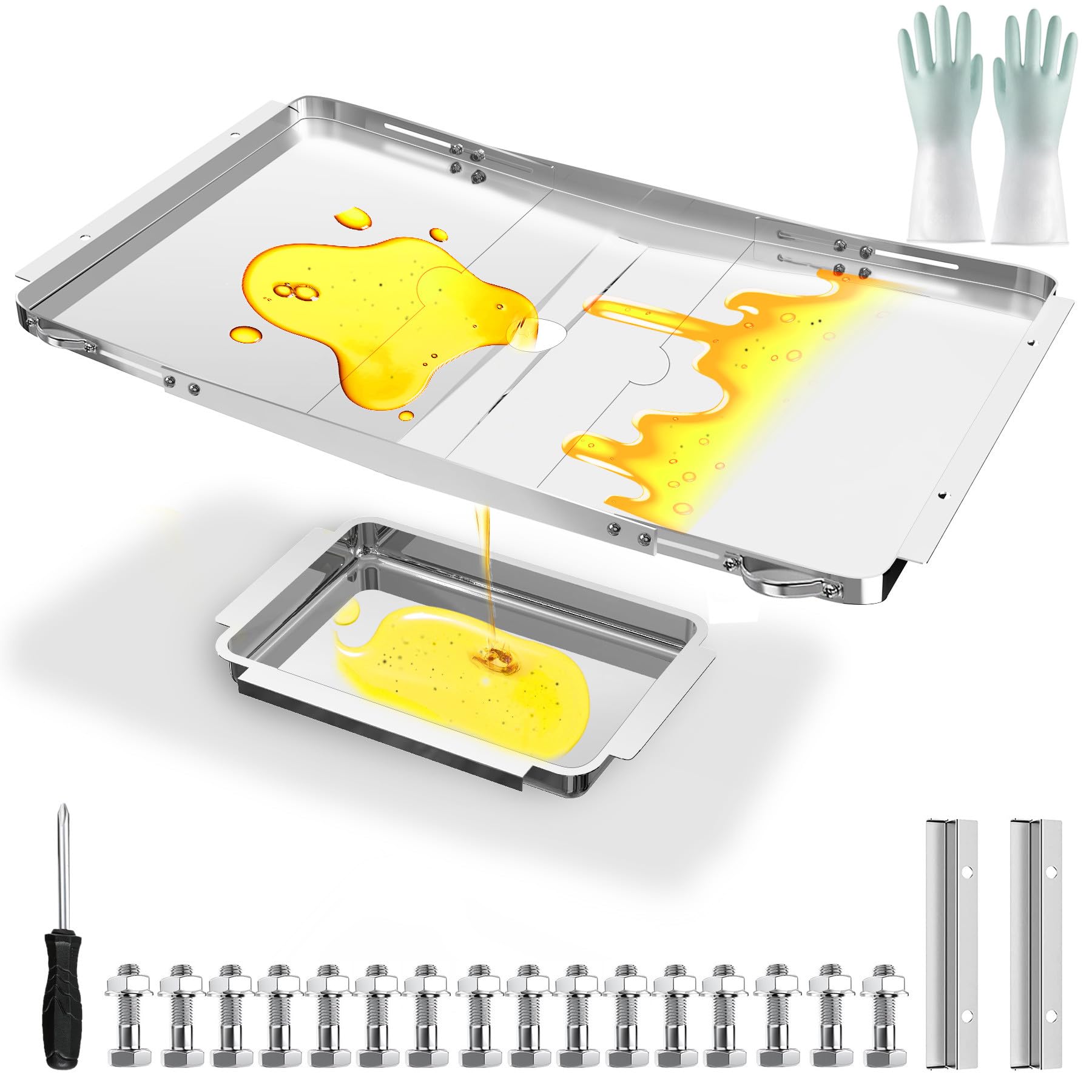 GAMPLAE grill grease tray front view with catch pan for Dyna-Glo grills