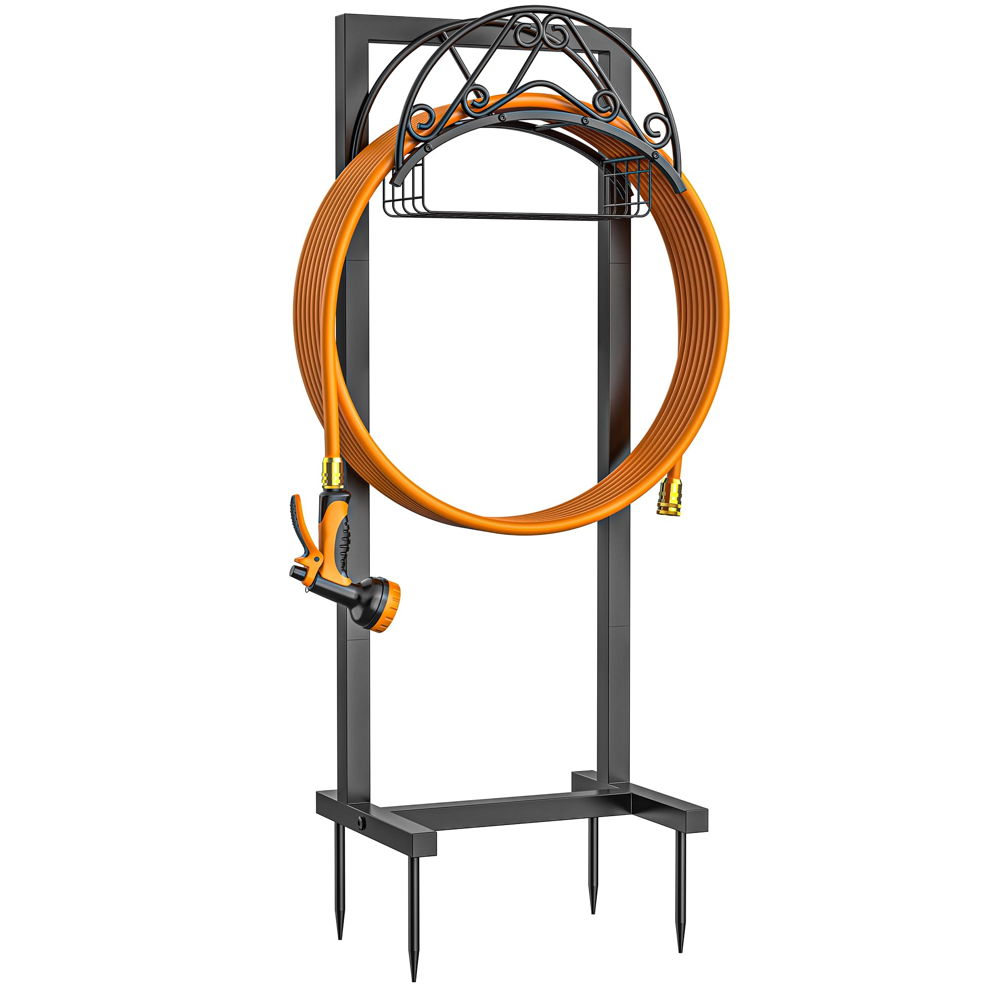 GAMTUE garden hose holder with four-anchor base for stable support on uneven ground.