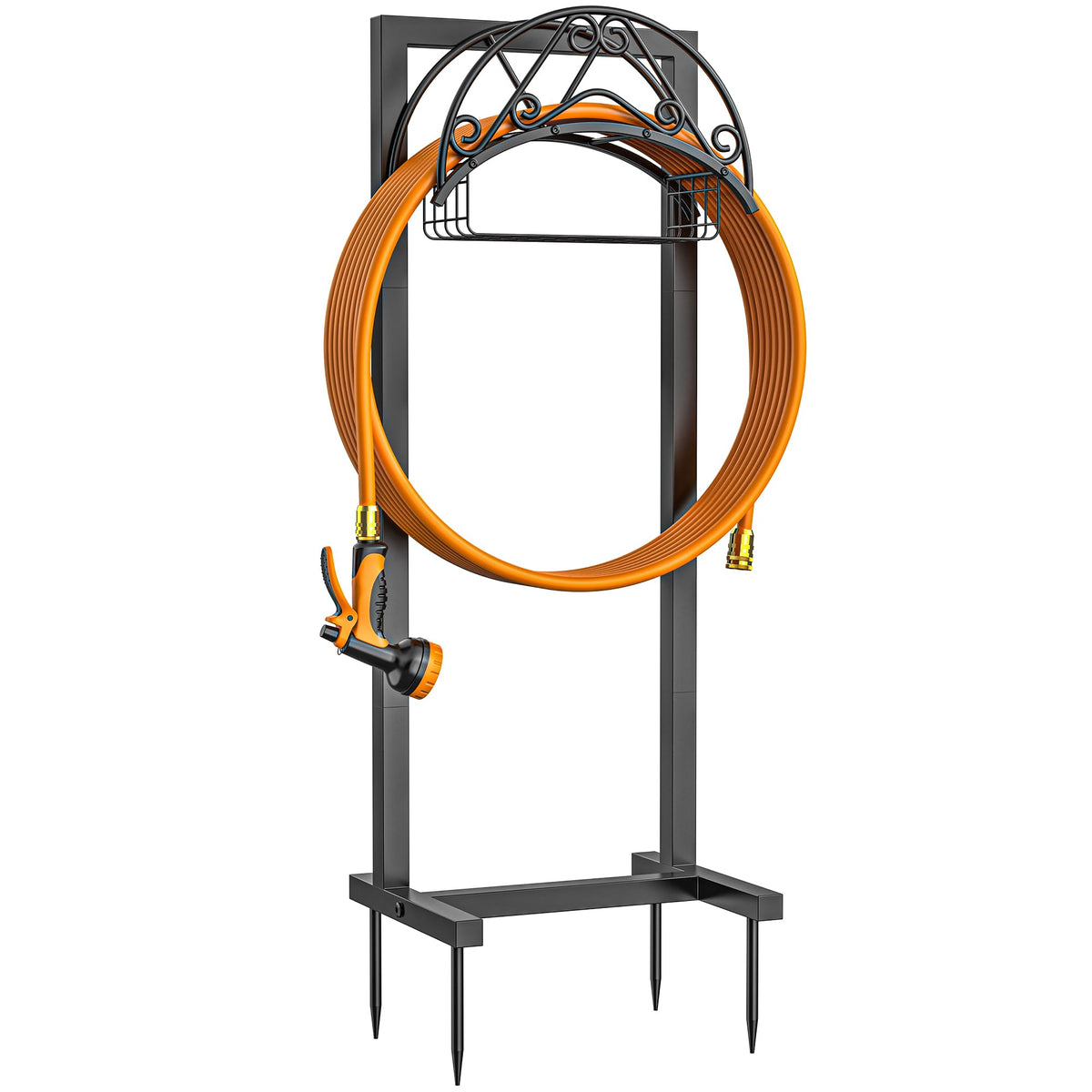 GAMTUE garden hose holder with four-anchor base for stable support on uneven ground.