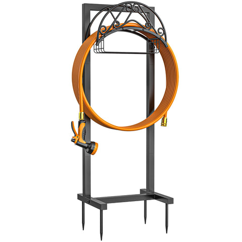 GAMTUE garden hose holder with four-anchor base for stable support on uneven ground.