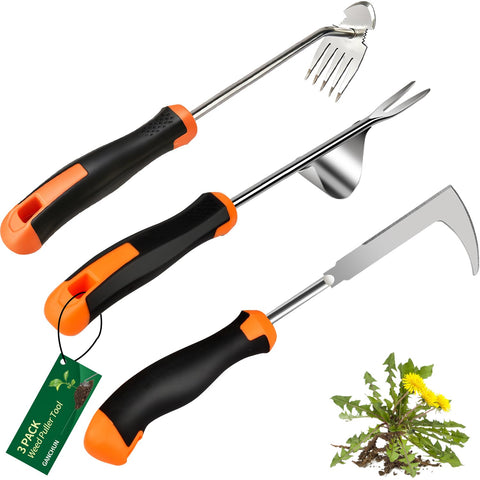 GANCHUN 3-pack weed puller set for efficient garden weeding