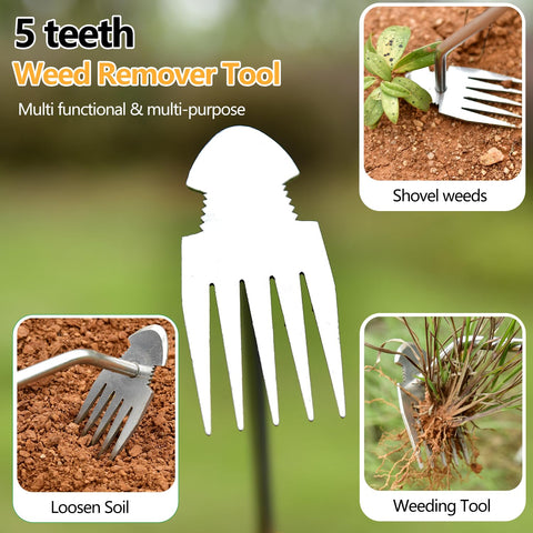 GANCHUN 5-teeth weed puller loosens soil around plants for efficient weeding
