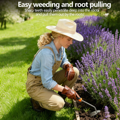 GANCHUN weed puller tool five teeth helps reach deep roots.