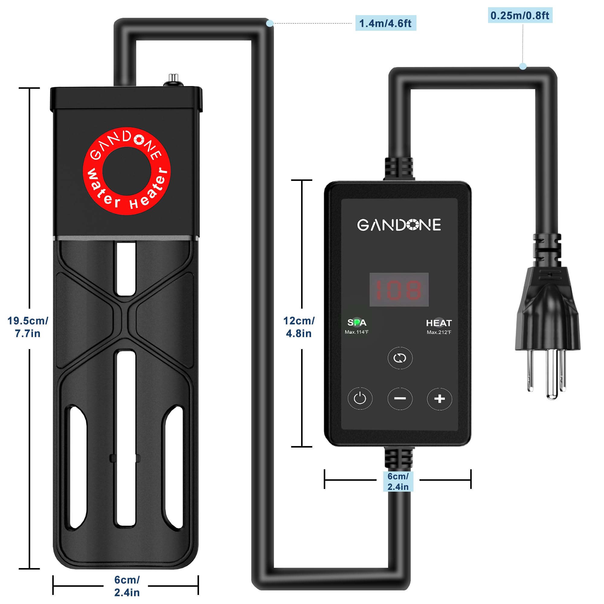 GANDONE Dual Spa Water Heater digital display for easy monitoring.