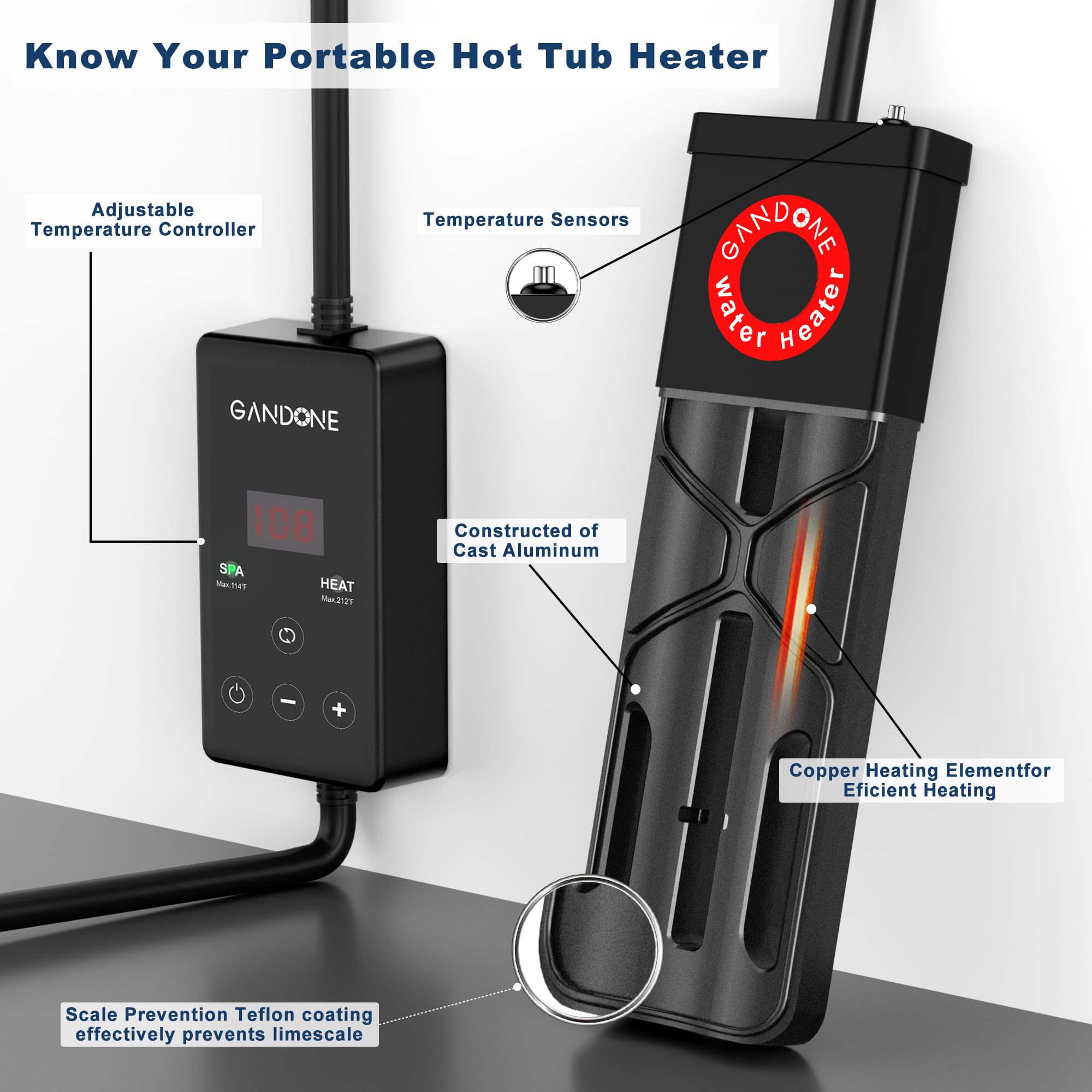 GANDONE Dual Spa Water Heater spa mode supports relaxing soaks.