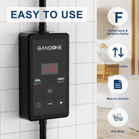 GANDONE Dual Spa Water Heater temperature control for precise bath warmth.
