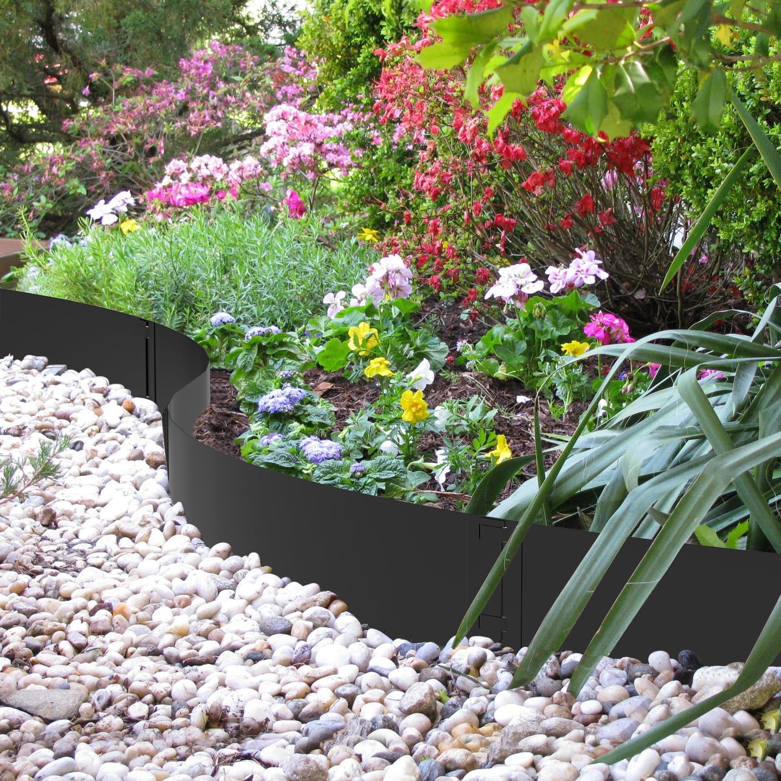 Ganeekiron no-dig edging in use along garden border.