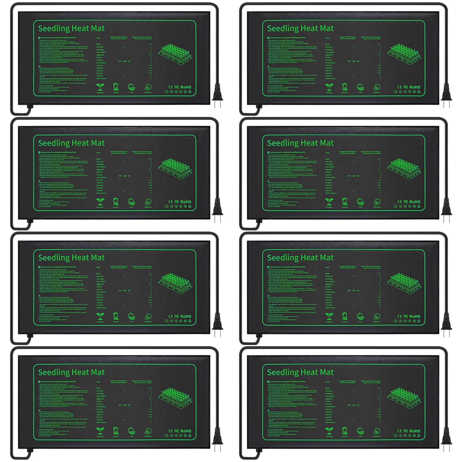 Ganeen 8-pack seedling heat mat offers even warmth for reliable germination in indoor seed starting