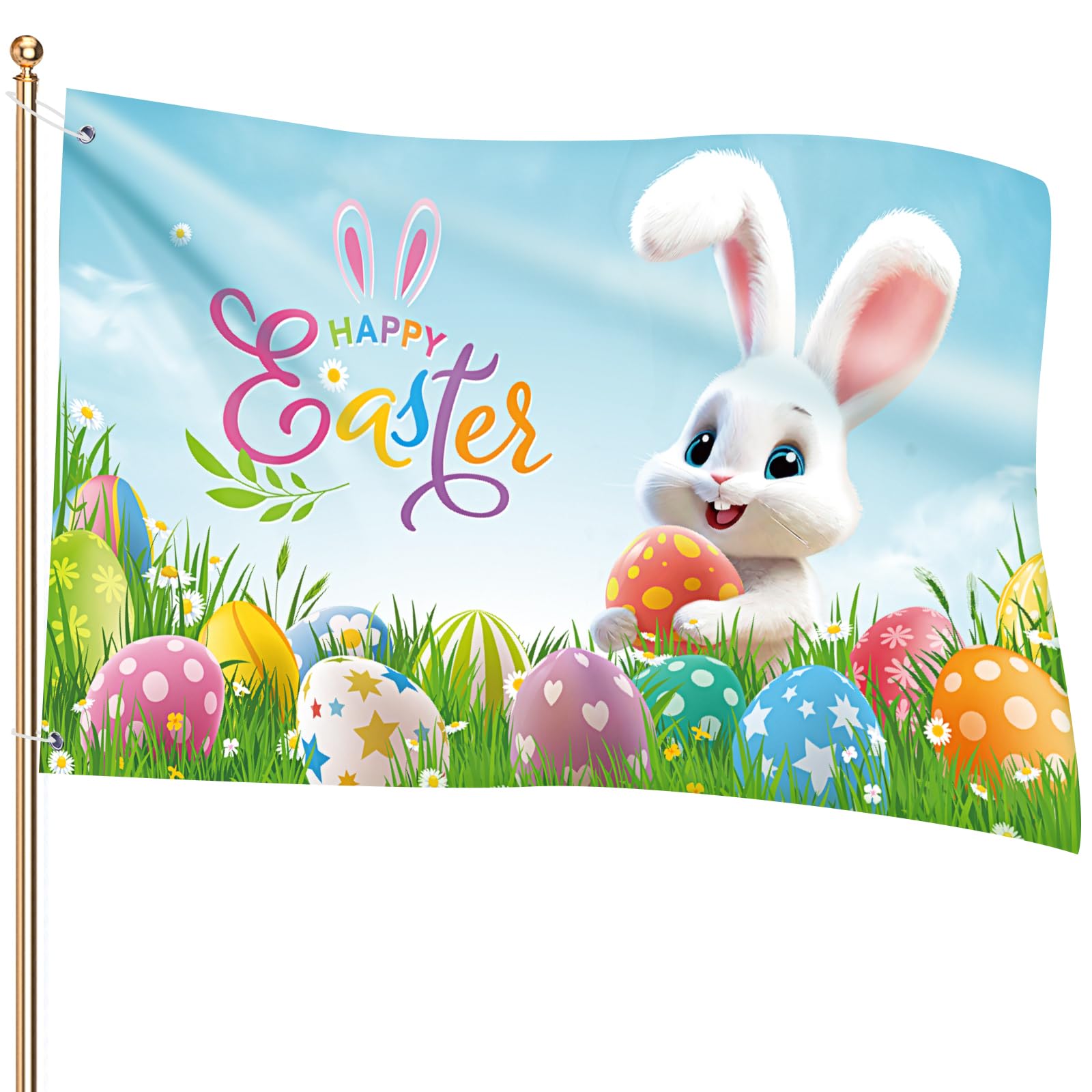 Ganeen Happy Easter flag 3x5ft fluttering for outdoor visibility and festive curb appeal