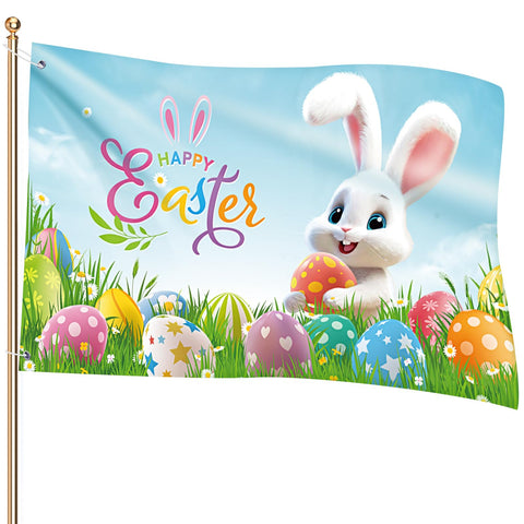 Ganeen Happy Easter flag 3x5ft fluttering for outdoor visibility and festive curb appeal