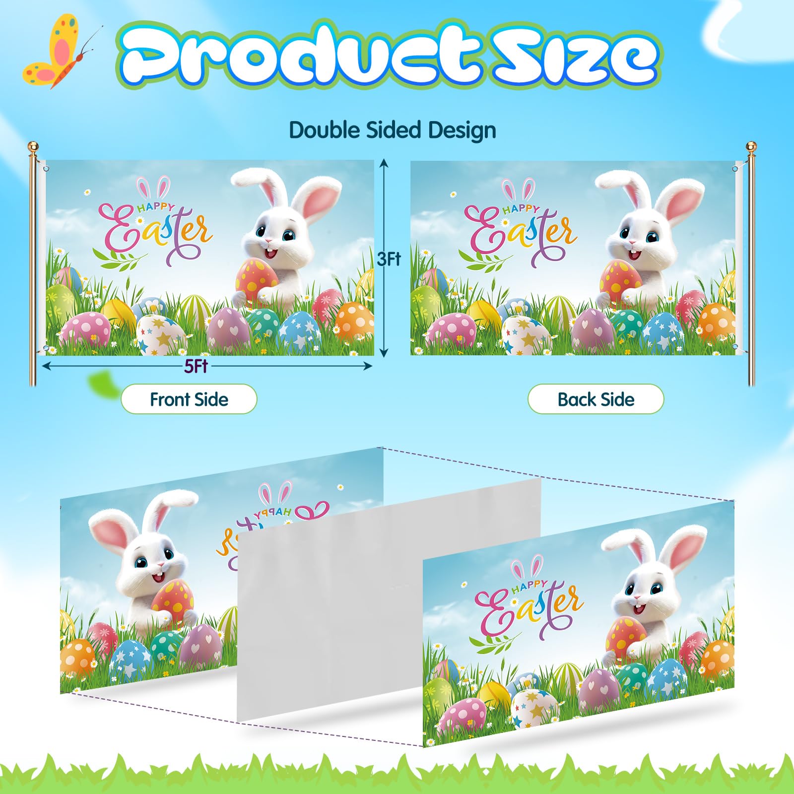 Ganeen rabbit flag double-sided design boosts yard decoration and spring vibes