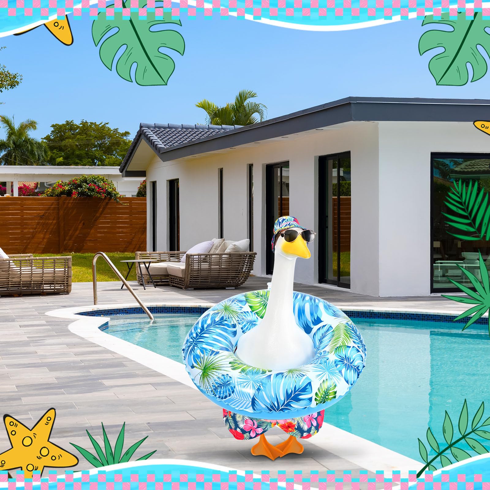 GANSHAYA outfit on goose offers a playful centerpiece for outdoor parties