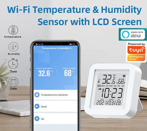 Gaoducash Tuya wireless sensor with clear LCD display for quick status.