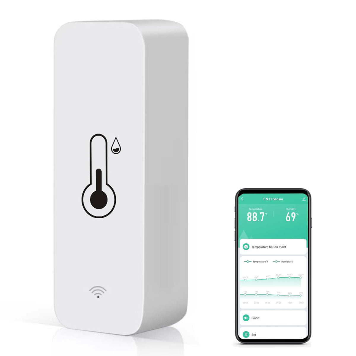 Gaoducash WiFi temperature humidity sensor mounted on wall for real-time readings.