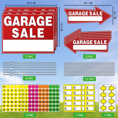 Garage sale arrows with stakes guide customers to the sale entrance
