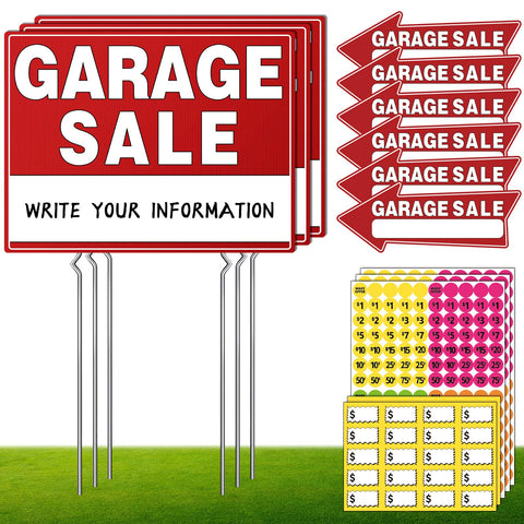 Garage sale signs kit with double-sided panels improves outdoor visibility for passersby