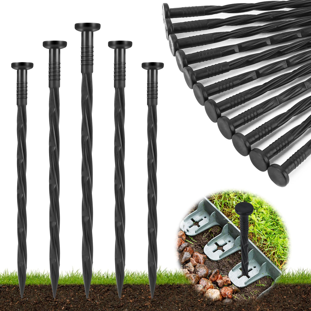 Garaook landscape stakes ground-penetration showing quick soil entry for strong edging.