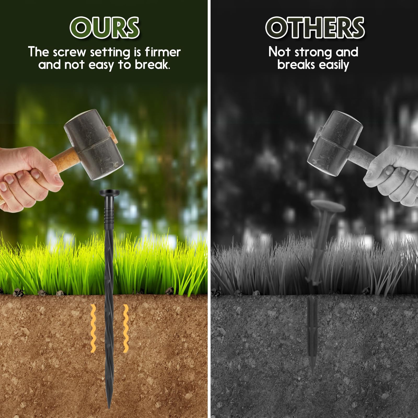 Garaook tough edging stakes in soil showcasing durability and reliability.