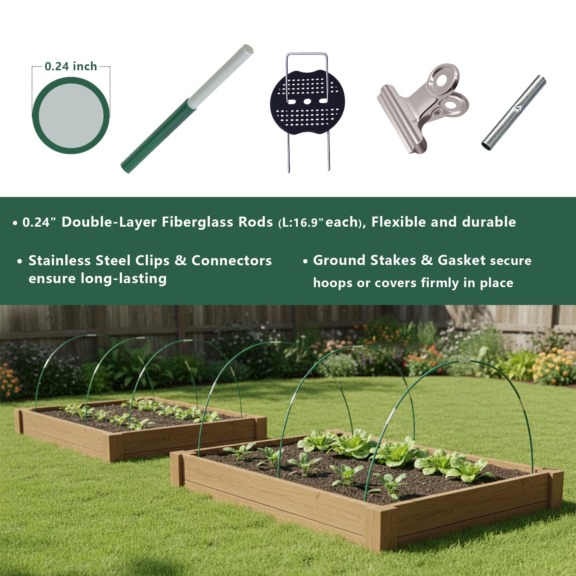Garavigo connectors secure hoops for quick, stable greenhouse frames.