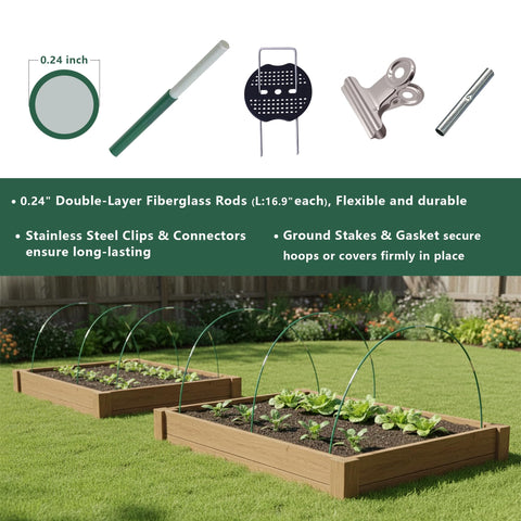 Garavigo connectors secure hoops for quick, stable greenhouse frames.