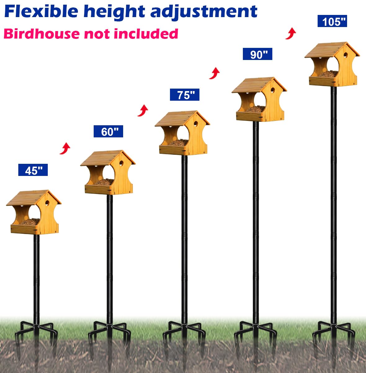 15-inch five-prong base delivers solid soil grip for wind.