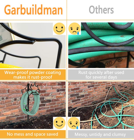 Garbuildman detachable hose stand shown detached for compact storage