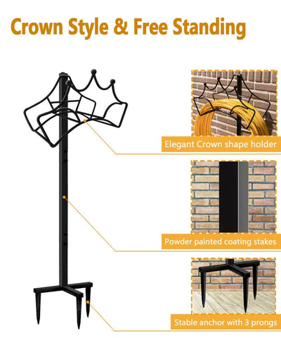 Garbuildman free-standing hose stand positioned away from the wall for easy access
