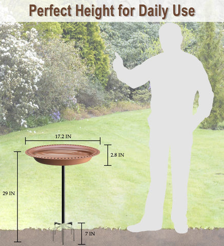 Garbuildman bird bath on heavy-duty stake stands firm in wind and rain.