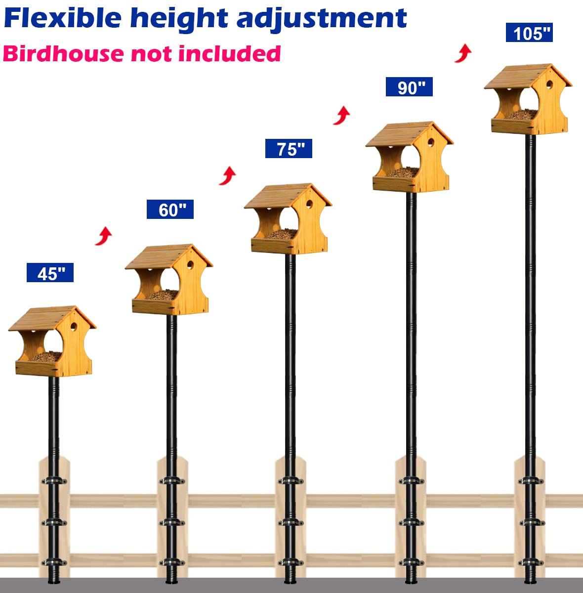 Garbuildman heavy-duty pole mounted on a rail to secure feeder on a deck