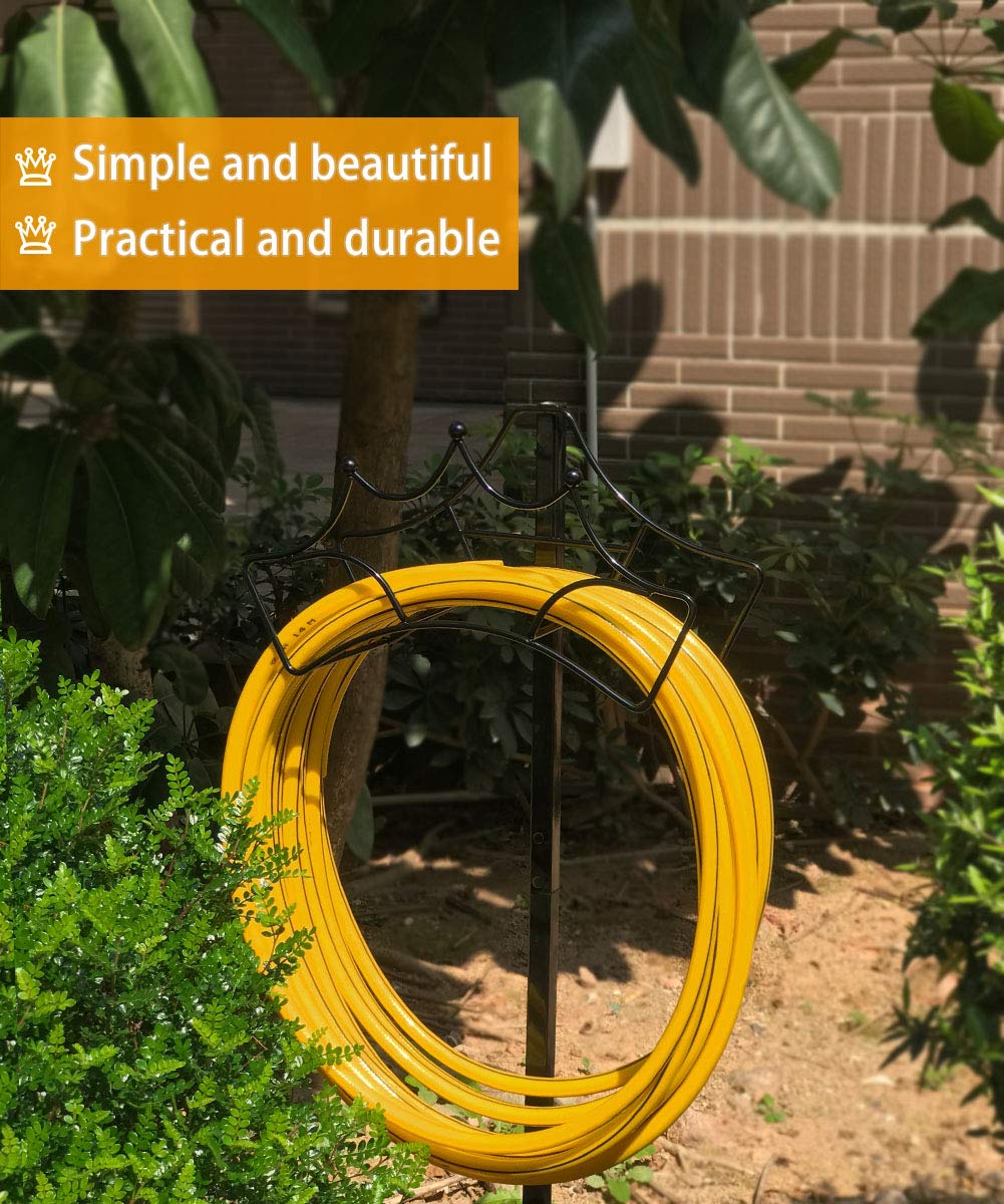 Garbuildman hose stand in use outdoors keeping the hose tidy and off the ground