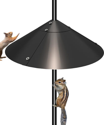 Garbuildman metal squirrel baffle around feeder deters squirrels effectively.