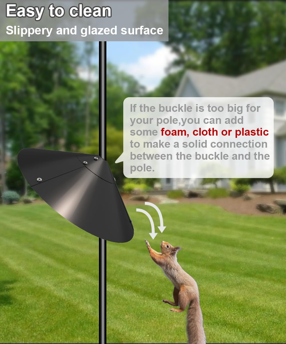 Garbuildman mounted squirrel baffle on a shepherd's hook.