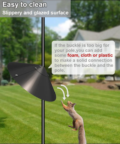 Garbuildman mounted squirrel baffle on a shepherd's hook.