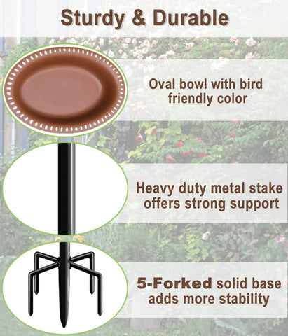 Garbuildman oval brown bird bath tray in natural garden setting.