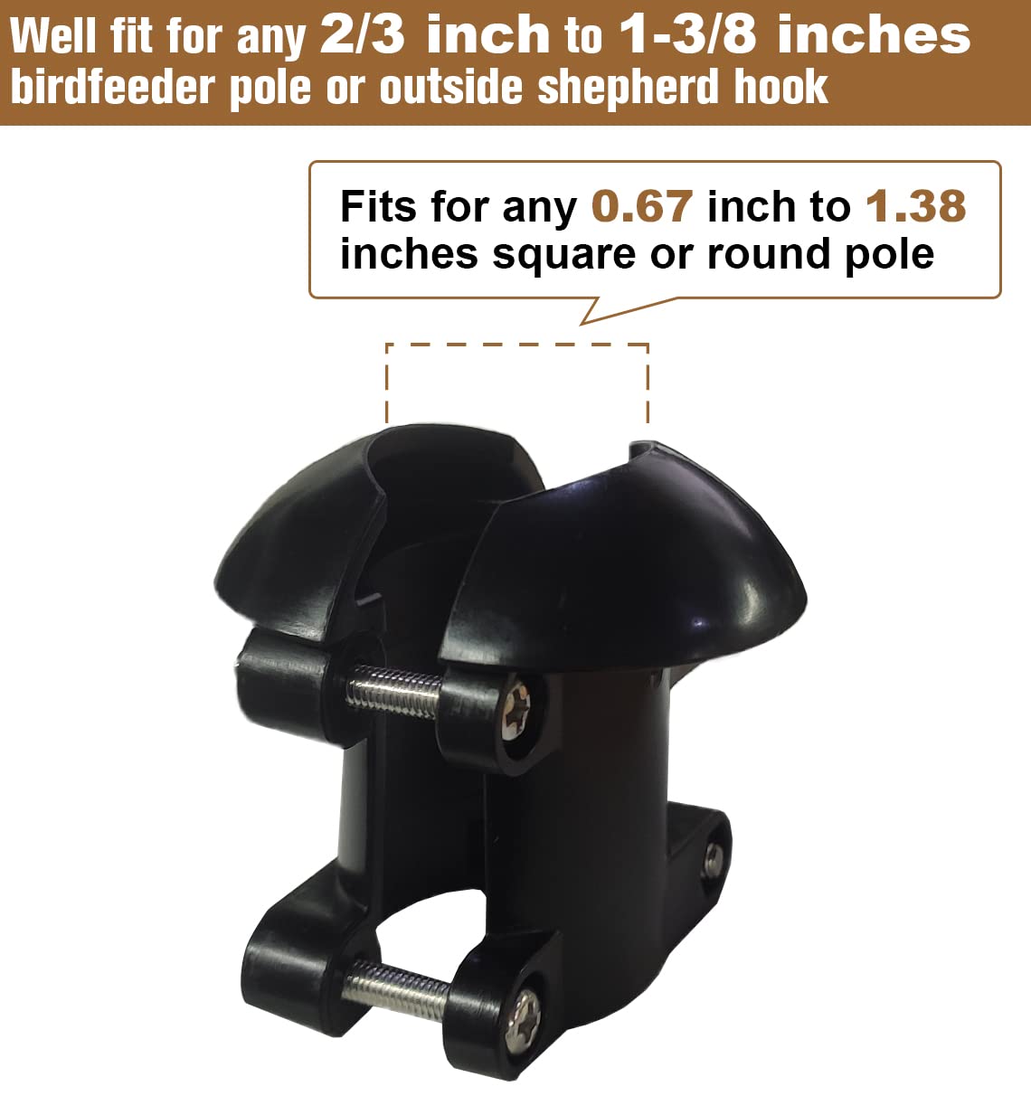 Garbuildman pole-mounted buckle stopper fits 2/3 to 1-3/8 inch poles with easy setup.