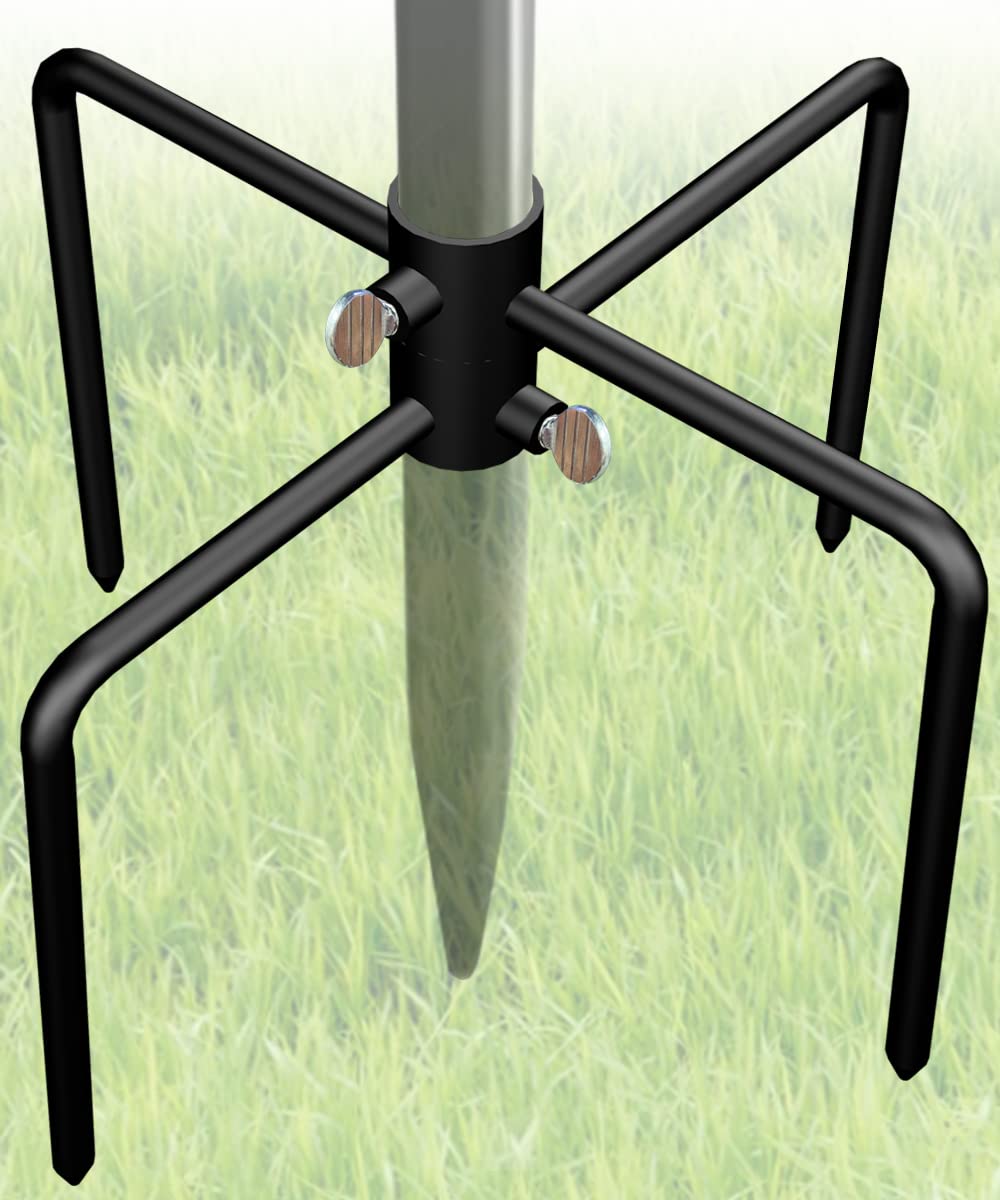 Garbuildman pole stabilizer base with four prongs for secure outdoor bird feeder poles.