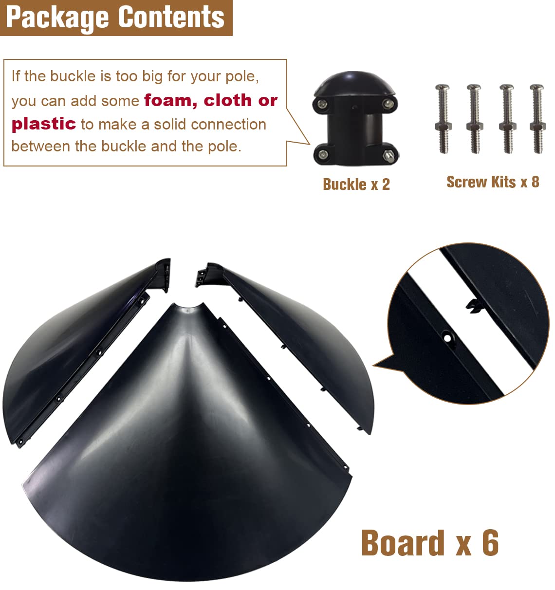 Garbuildman glossy black PP baffle provides weather resistant protection for outdoor feeders