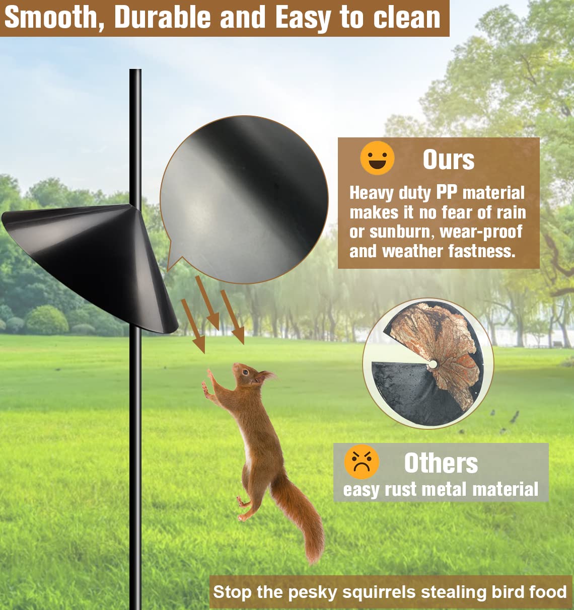 Garbuildman Squirrel Baffle glazed surface for quick outdoor cleaning