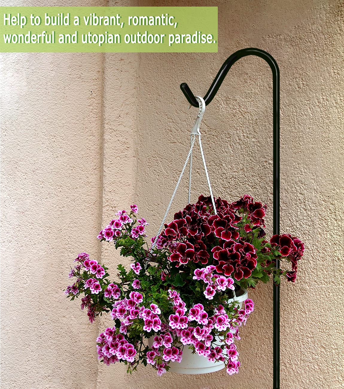 Garbuildman wind-resistant garden hanger secures outdoor displays in varying weather.