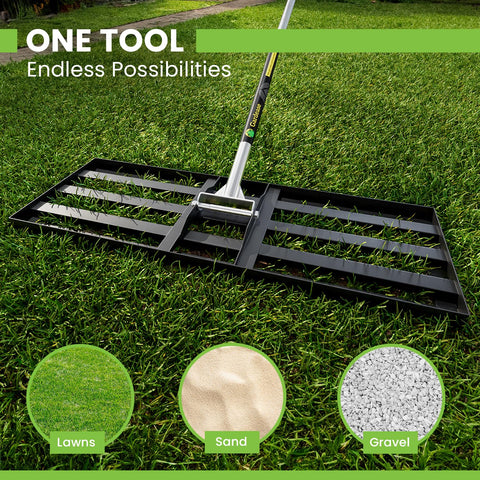 Gardease lawn leveling rake compost distribution supports soil balance.