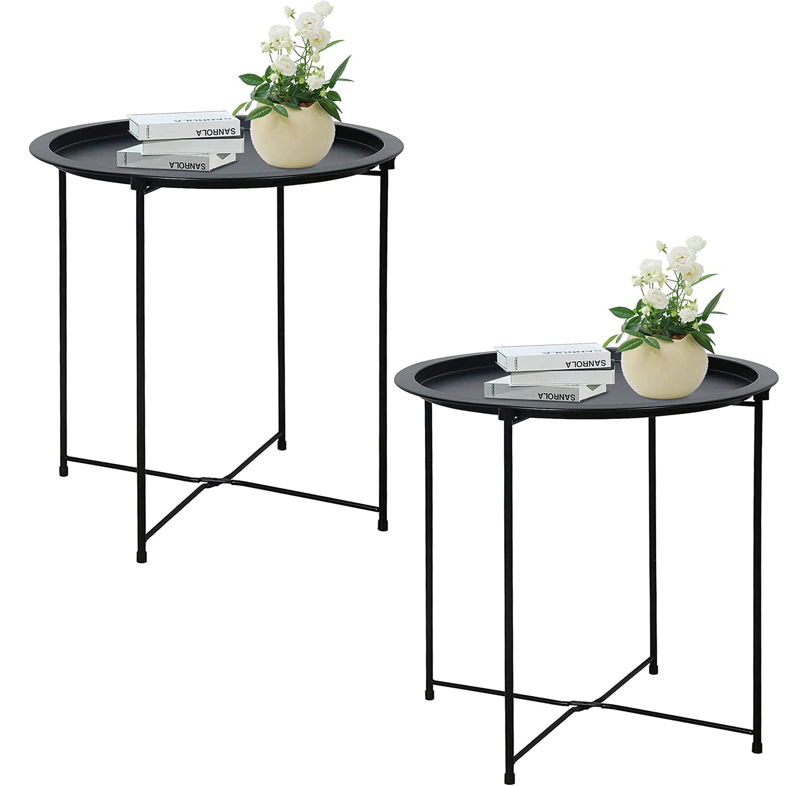 Garden 4 you end table folding tray, black round design for easy serving and storage.